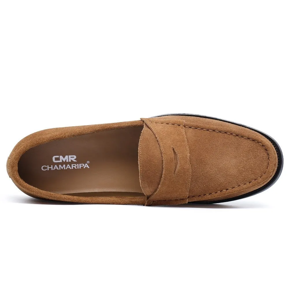 5 CM / 1.95 Inches CMR CHAMARIPA Men's Beige Suede Height Enhancing Loafers – Handmade Elegance