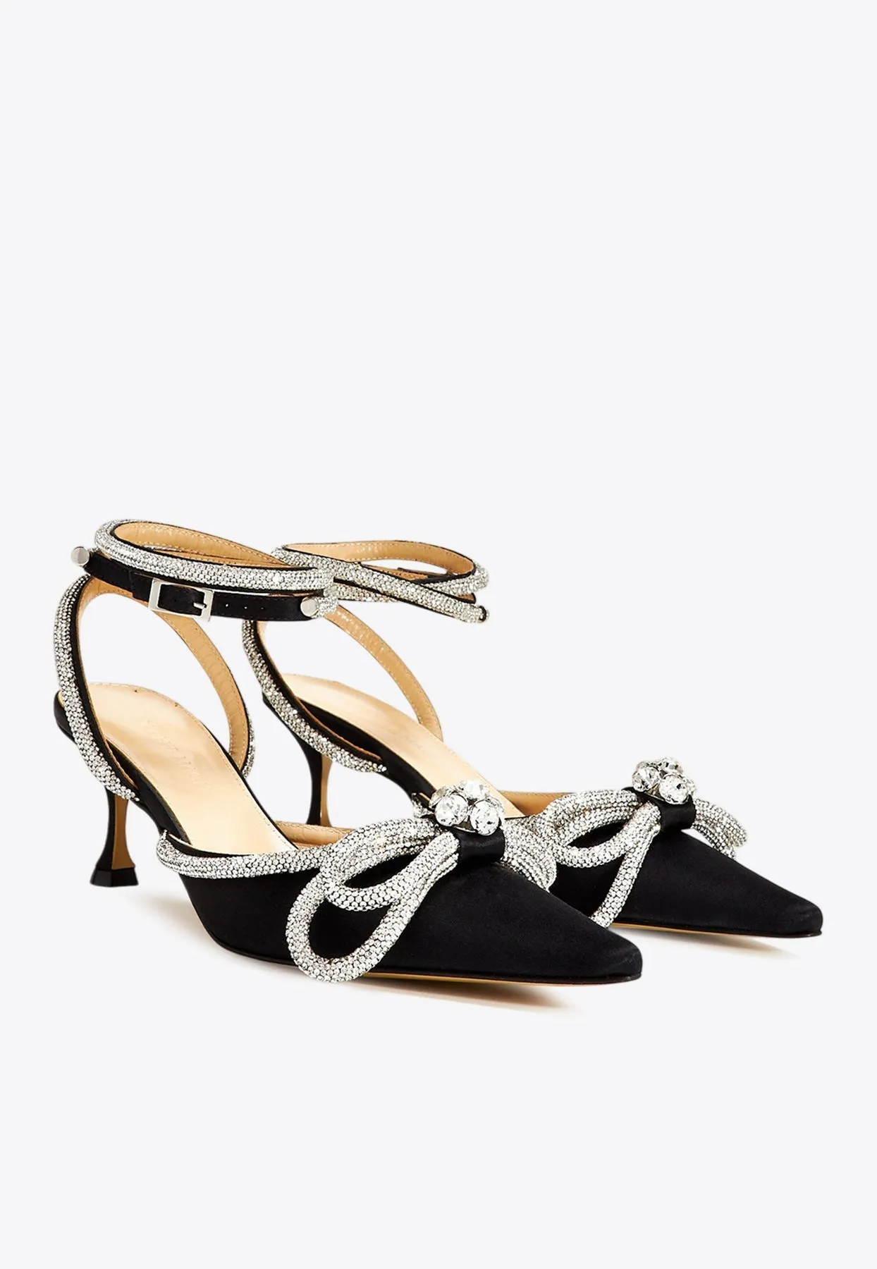 65 Crystal-Embellished Double Bow Satin Pumps