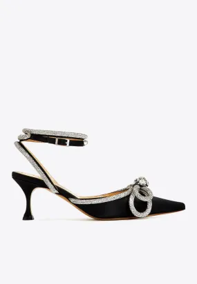 65 Crystal-Embellished Double Bow Satin Pumps