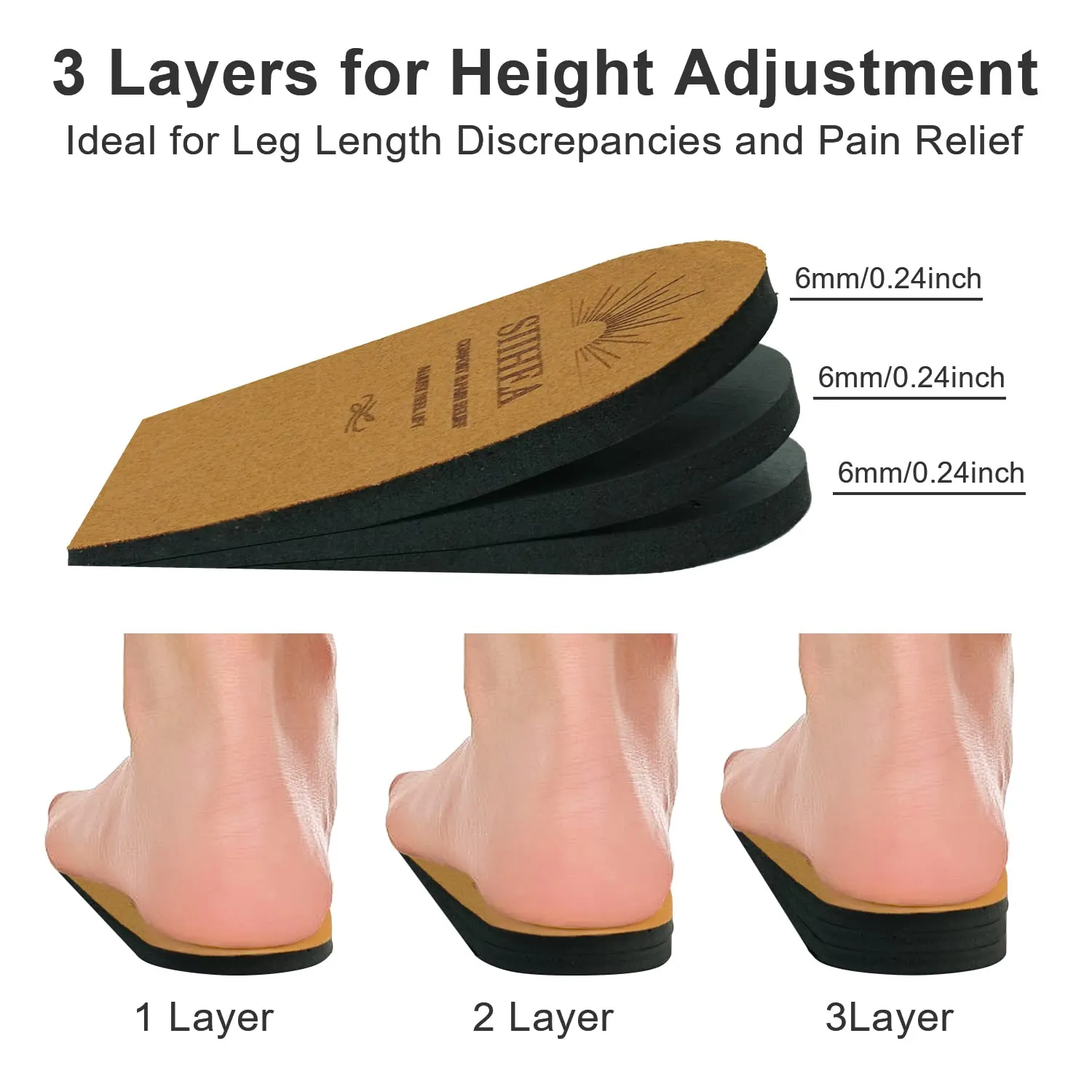 Adjustable Heel Lifts for Shoes, 1/4'' Height Increase Insoles for Achilles Tendonitis, Heel Pain, Leg Length Discrepancy, Plantar Fasciitis, Shoe Lifts (Medium (Pack of 2), Brown) Medium (Pack of 2)