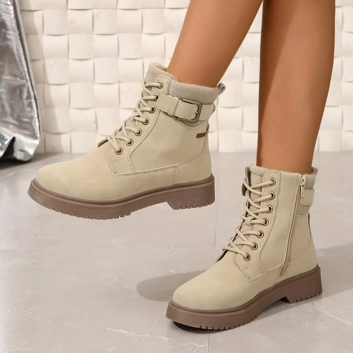 AJ.Fashion Combat Boots for Women  Genuine Leather Lace-Up Ankle Boots, Durable Fall Footwear for Womens Everyday and Outdoor Style