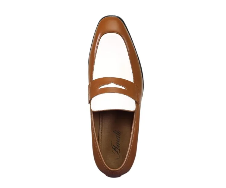 Amali Luxe Penny Loafers Men’s Cognac & White Vegan
