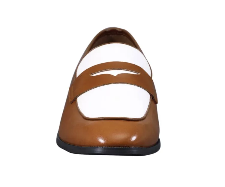 Amali Luxe Penny Loafers Men’s Cognac & White Vegan