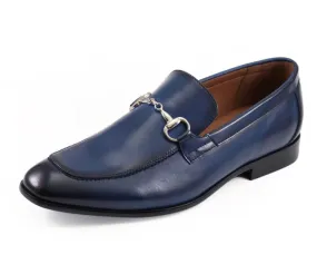 Amali Marco Navy Men’s Vegan Leather Loafers With Metal Bit
