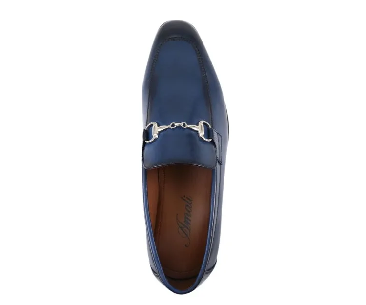 Amali Marco Navy Men’s Vegan Leather Loafers With Metal Bit