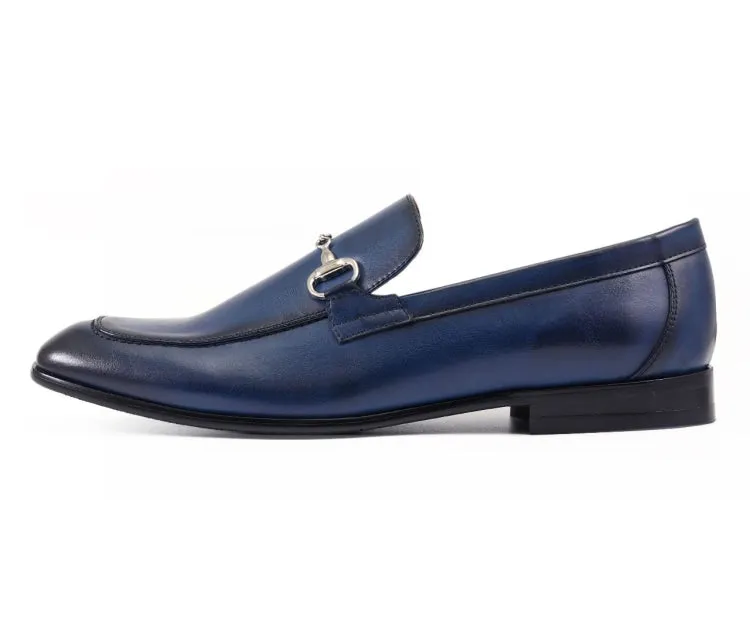 Amali Marco Navy Men’s Vegan Leather Loafers With Metal Bit
