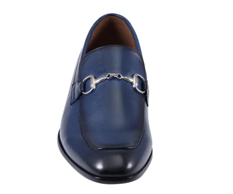 Amali Marco Navy Men’s Vegan Leather Loafers With Metal Bit
