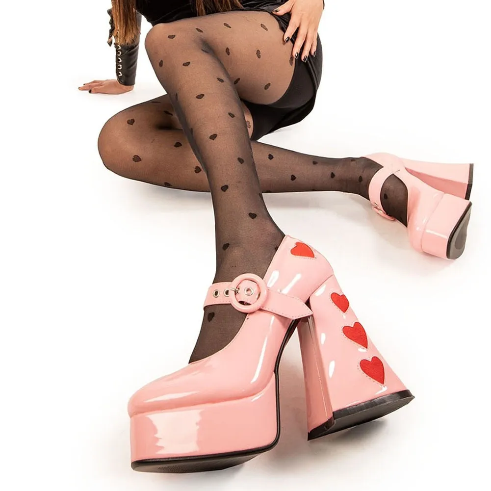 Amozae   New Fashion Spring Autumn Women Pumps Chunky Platform High Thick Strange Heels Heart Shaped Elegant   Office Party Shoes