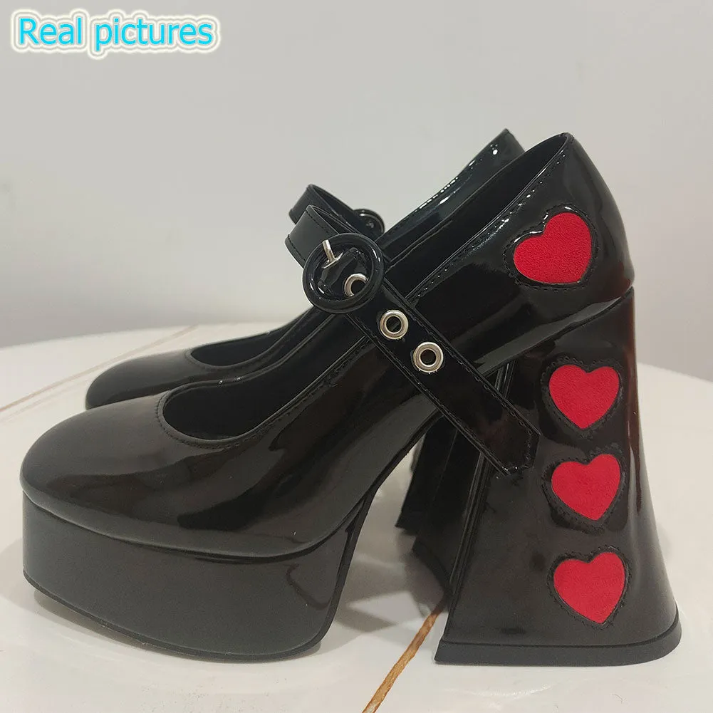 Amozae   New Fashion Spring Autumn Women Pumps Chunky Platform High Thick Strange Heels Heart Shaped Elegant   Office Party Shoes