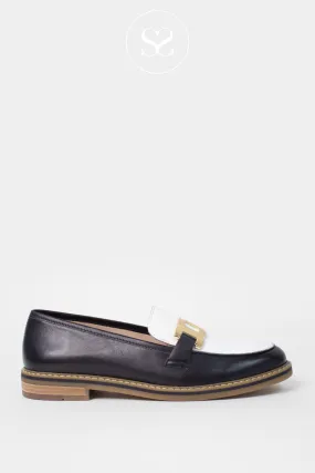 ARA  12-11252 NAVY/CREAM LEATHER BLOCK HEEL LOAFERS
