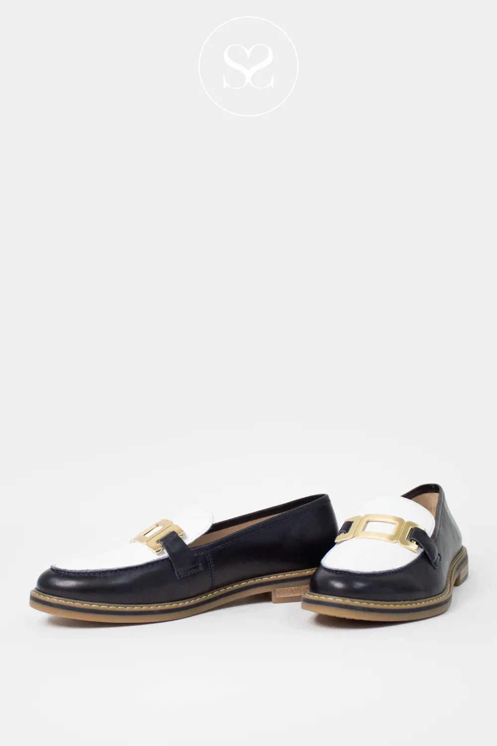 ARA  12-11252 NAVY/CREAM LEATHER BLOCK HEEL LOAFERS