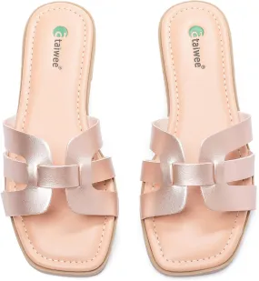 Ataiwee Women's Flat Slide Sandals - Fashionable Braided Elegant Cross Strap Flat Summer Sandals.