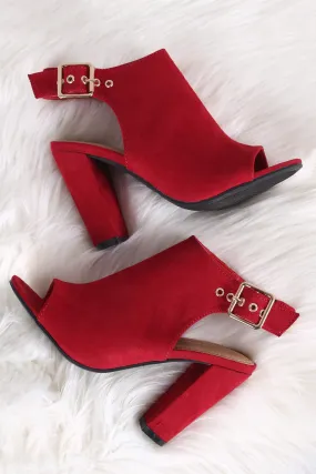 Bamboo Open Toe Chunky Heeled Mules