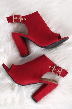 Bamboo Open Toe Chunky Heeled Mules
