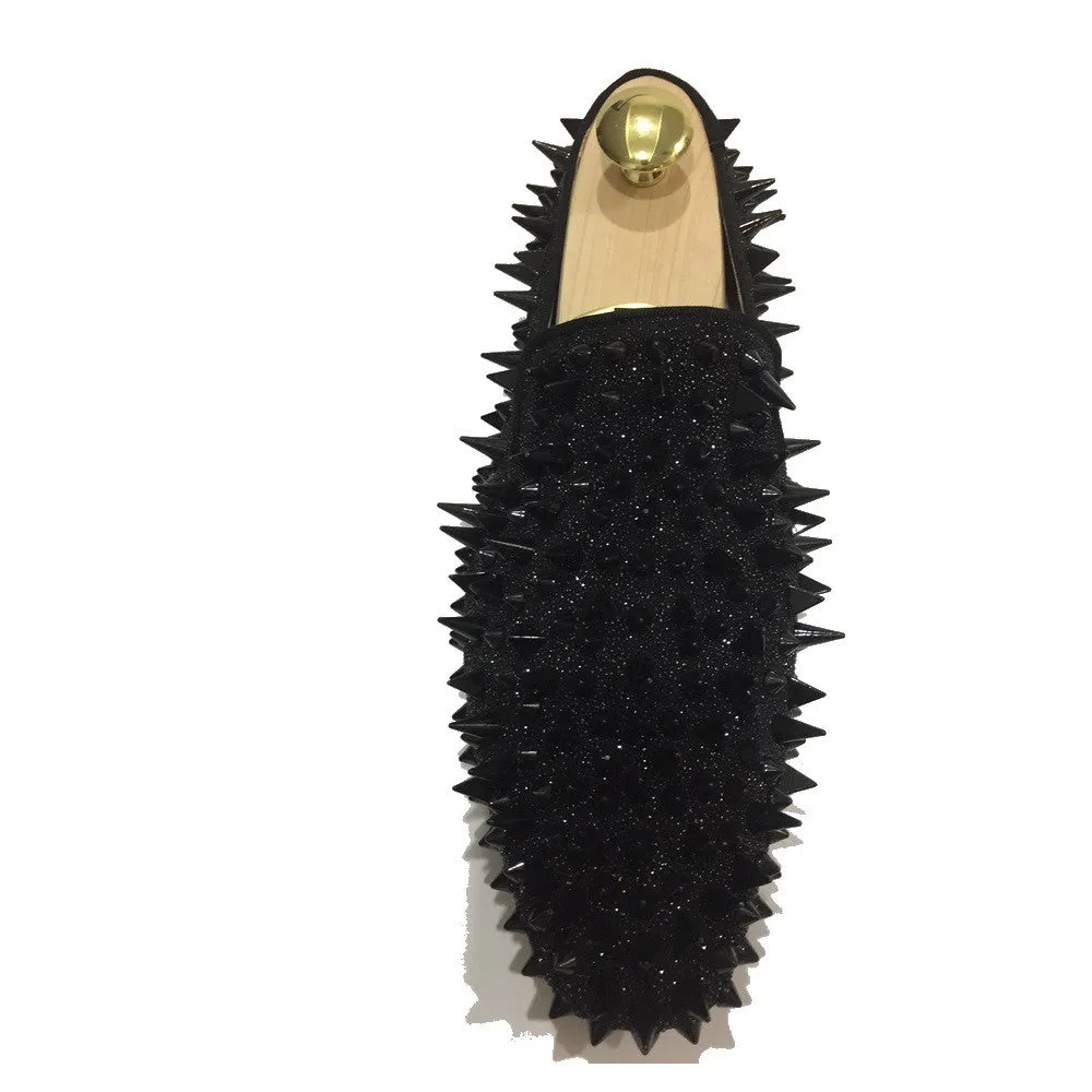 Black Riveted Spiked Loafers