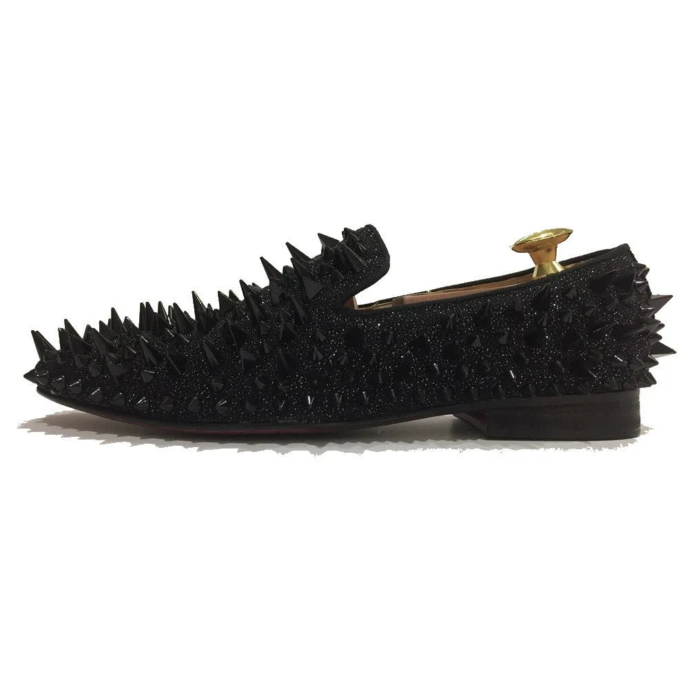 Black Riveted Spiked Loafers