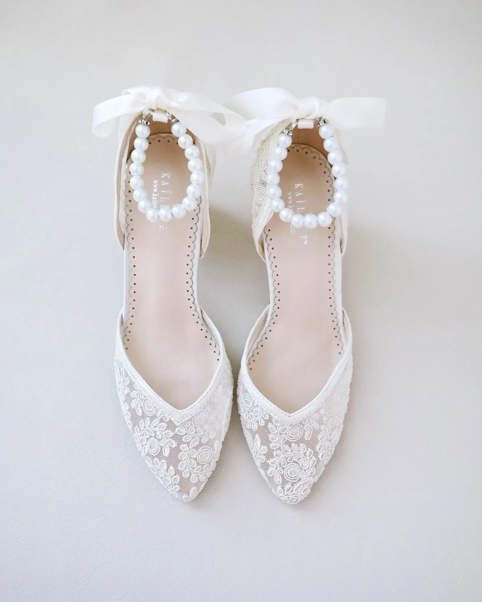 Bridal Lace Block Heel with All Pearls Ankle Strap