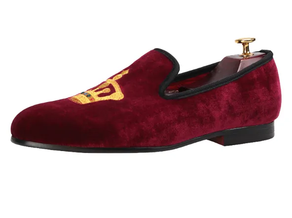 Burgundy Velvet King’s Crown Loafers
