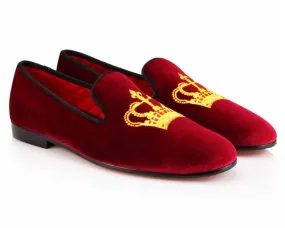 Burgundy Velvet King’s Crown Loafers