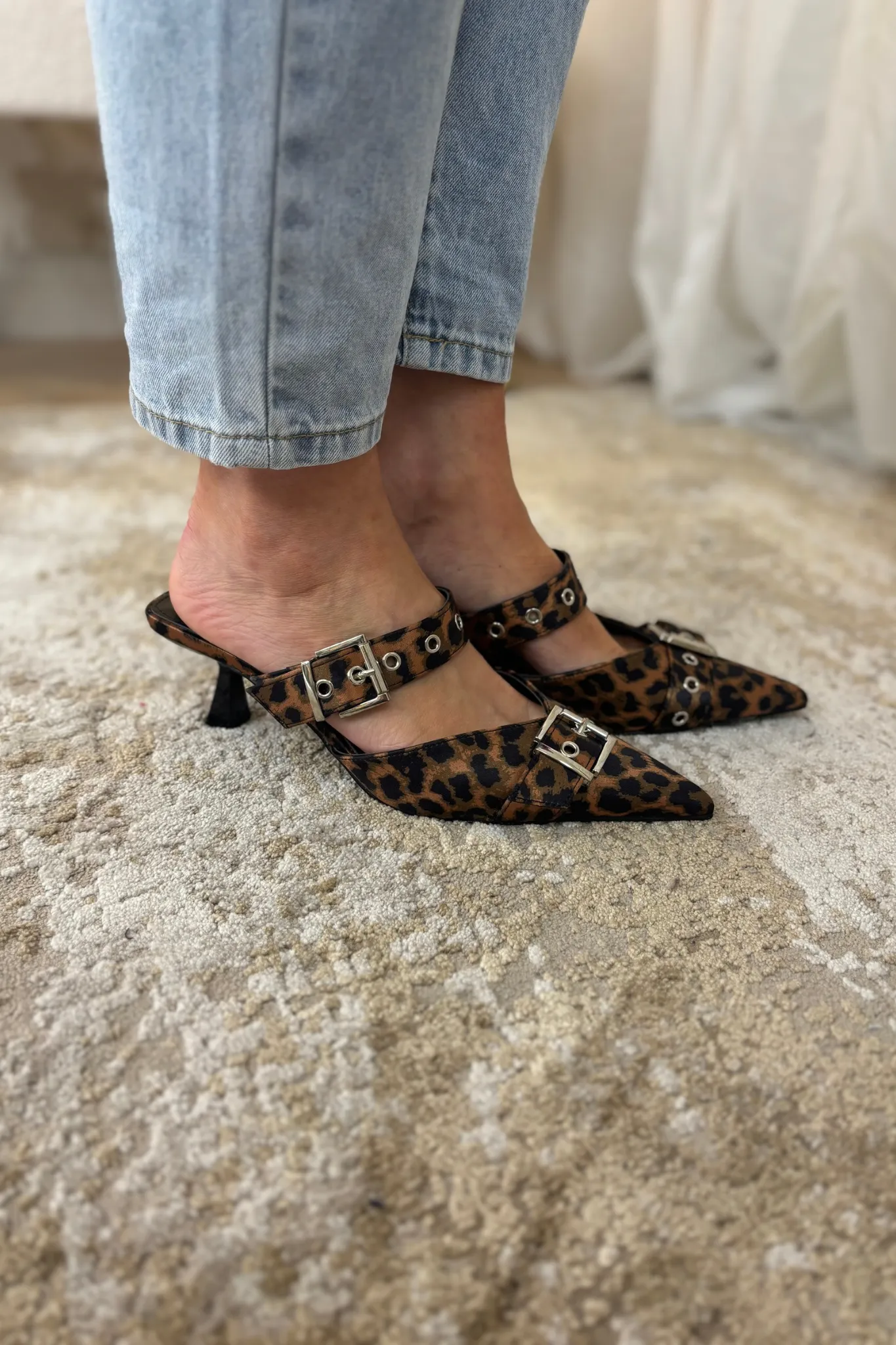 Cathy Heeled Mule In Leopard