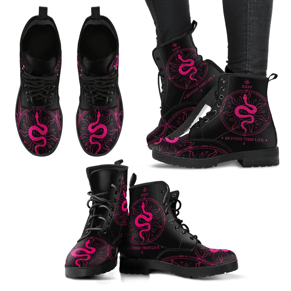 Combat Boots - Snake Boots | Women's Black Hipster Boots, Vegan Leather Lace Up Boots, Handmade Lace Up Boots, Women's Boots, Custom
