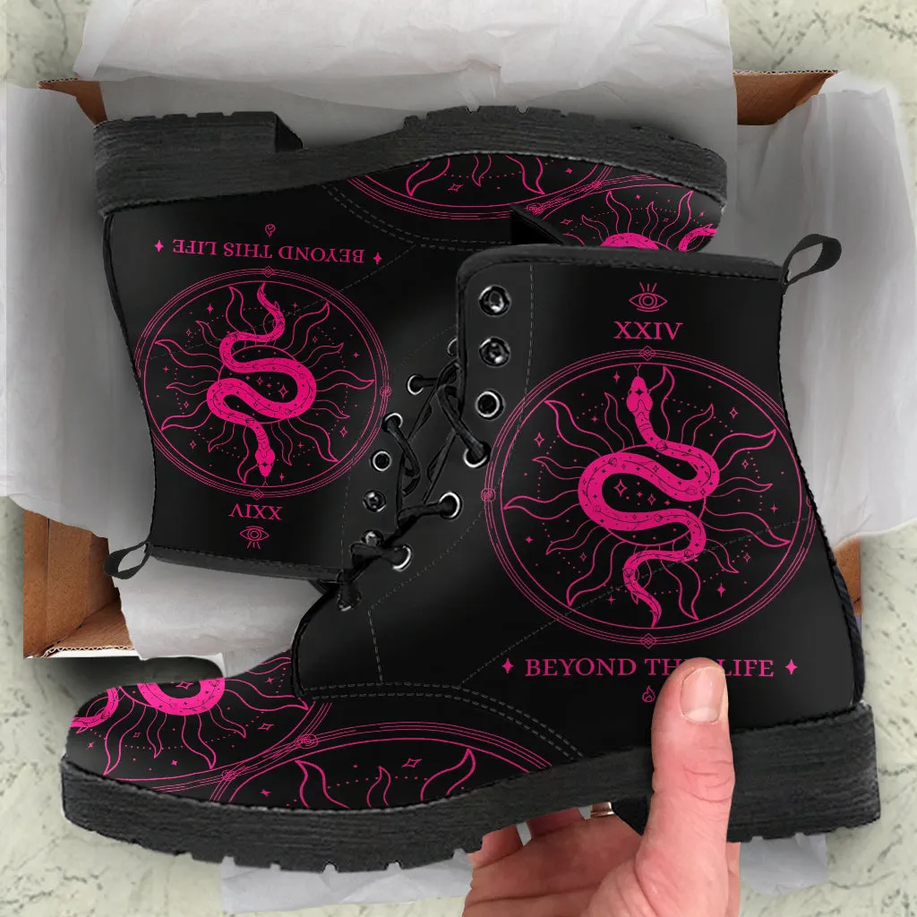 Combat Boots - Snake Boots | Women's Black Hipster Boots, Vegan Leather Lace Up Boots, Handmade Lace Up Boots, Women's Boots, Custom