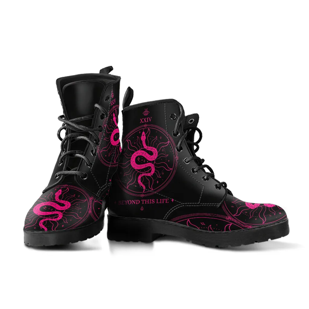 Combat Boots - Snake Boots | Women's Black Hipster Boots, Vegan Leather Lace Up Boots, Handmade Lace Up Boots, Women's Boots, Custom