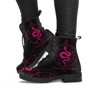 Combat Boots - Snake Boots | Women's Black Hipster Boots, Vegan Leather Lace Up Boots, Handmade Lace Up Boots, Women's Boots, Custom
