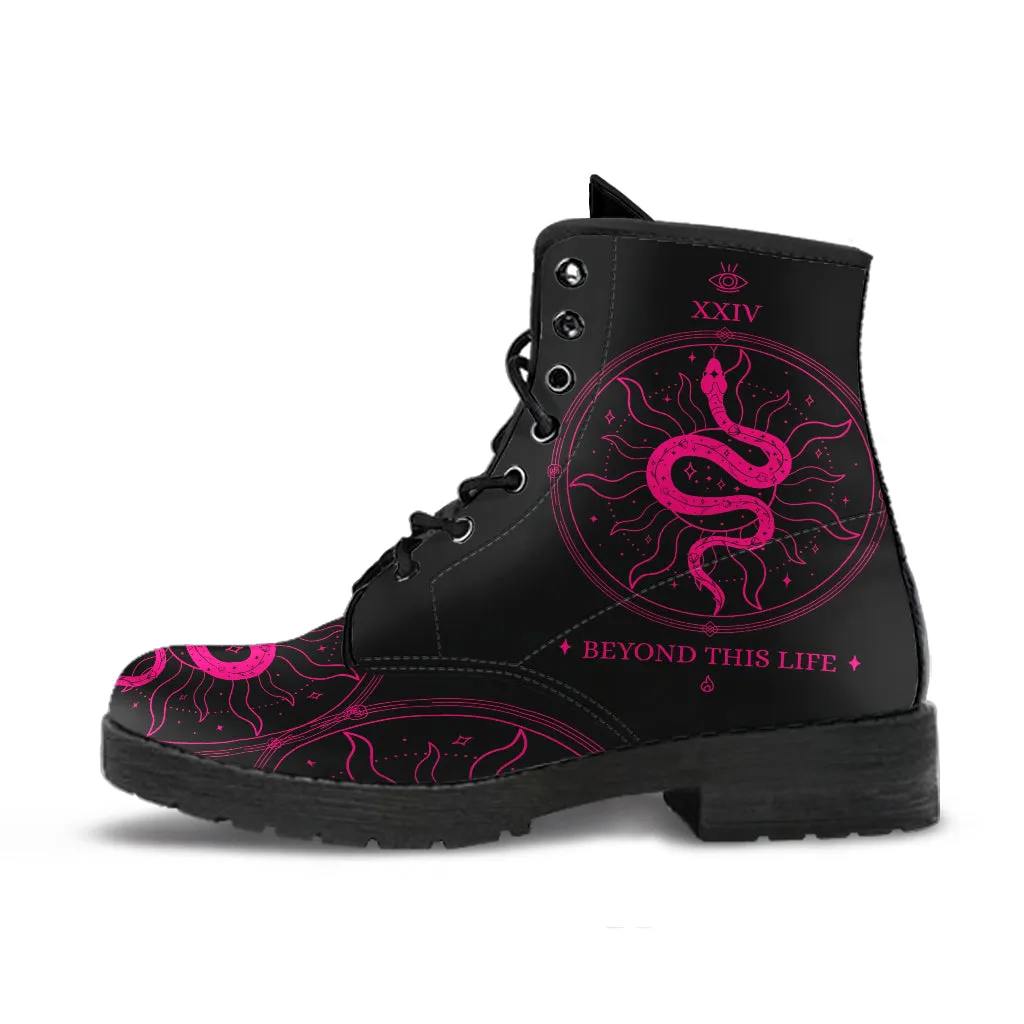 Combat Boots - Snake Boots | Women's Black Hipster Boots, Vegan Leather Lace Up Boots, Handmade Lace Up Boots, Women's Boots, Custom