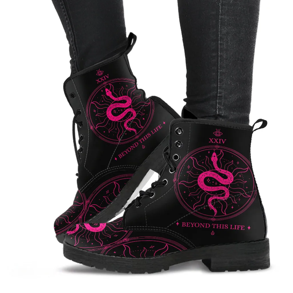 Combat Boots - Snake Boots | Women's Black Hipster Boots, Vegan Leather Lace Up Boots, Handmade Lace Up Boots, Women's Boots, Custom