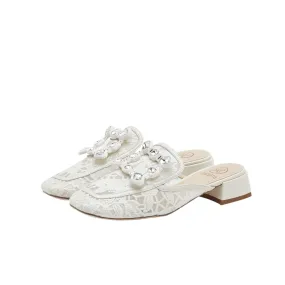 Crystal Buckle Lace Slip On Loafers