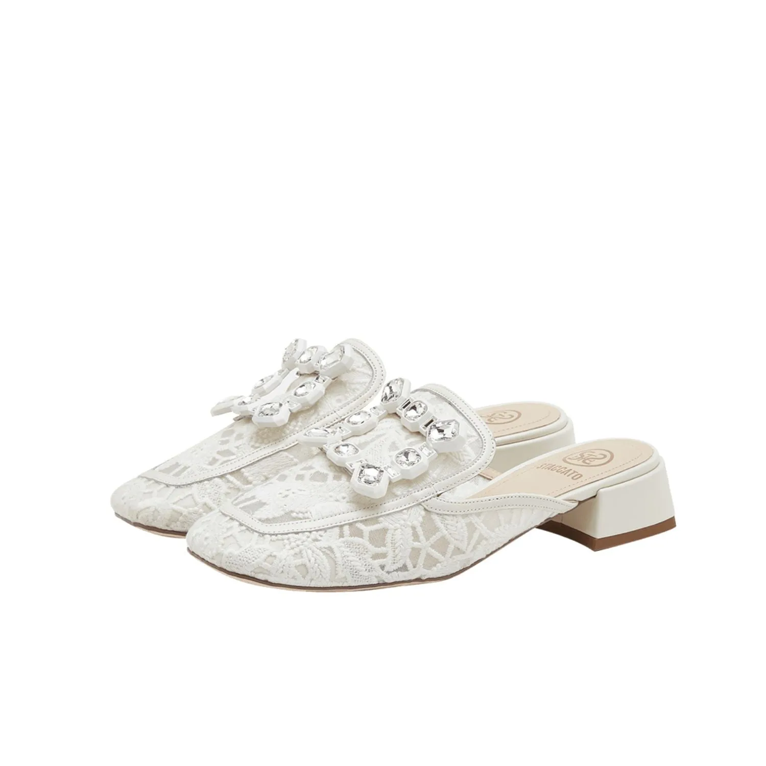 Crystal Buckle Lace Slip On Loafers