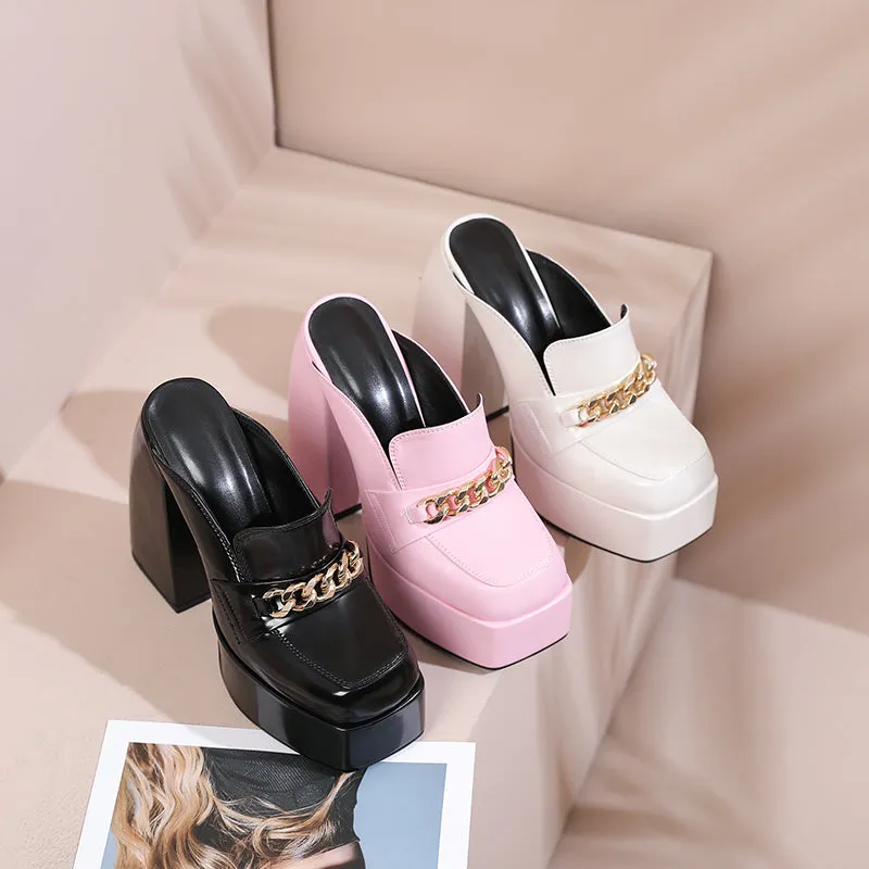Dorothy Platform Chunky Heel Mules with Chain