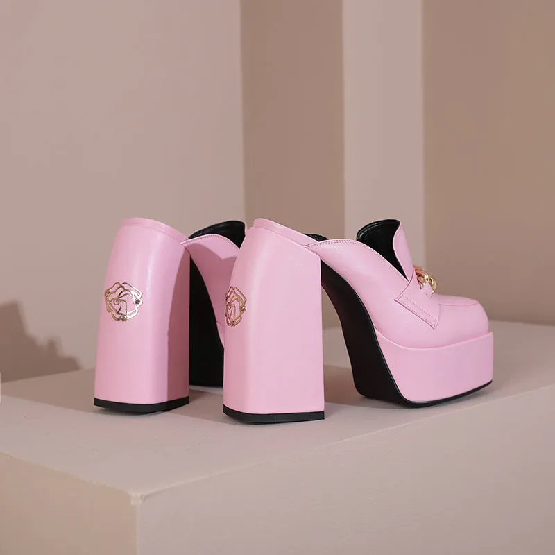 Dorothy Platform Chunky Heel Mules with Chain