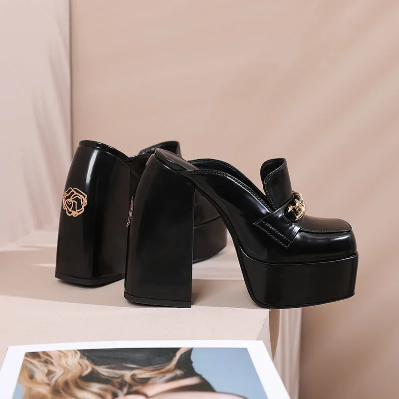 Dorothy Platform Chunky Heel Mules with Chain