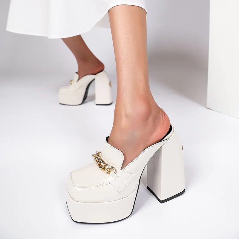 Dorothy Platform Chunky Heel Mules with Chain