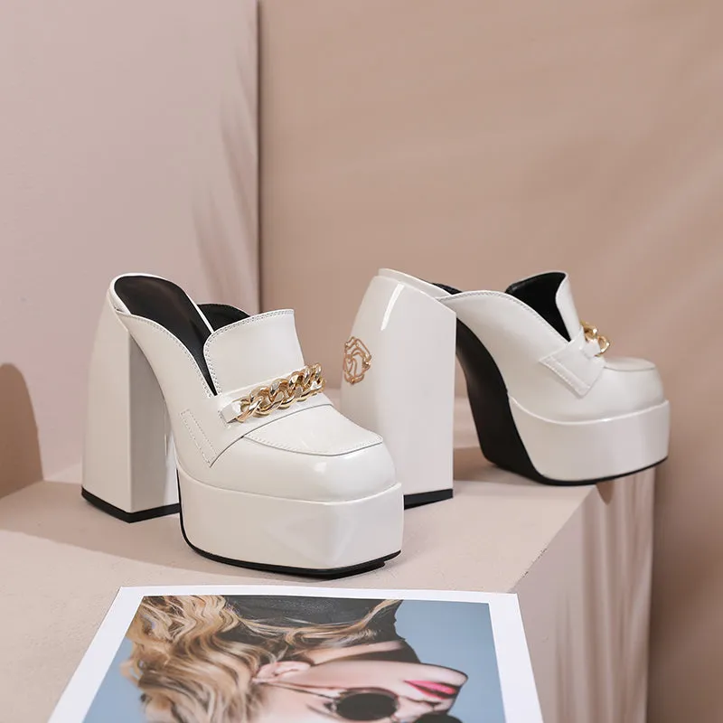 Dorothy Platform Chunky Heel Mules with Chain