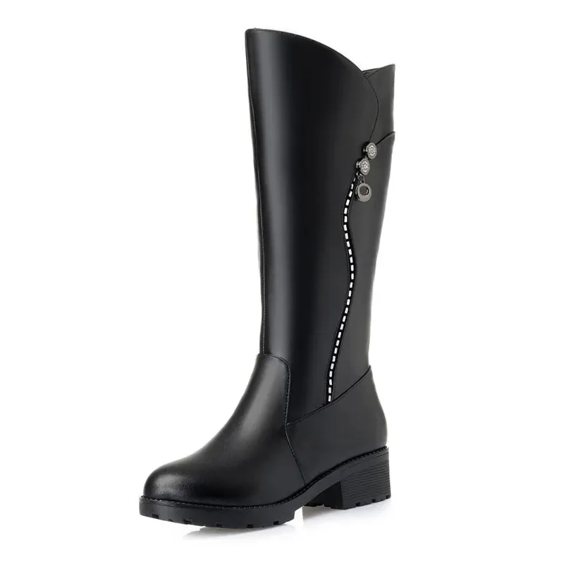 ELSIE | Genuine Leather Mid-Calf Winter Boots