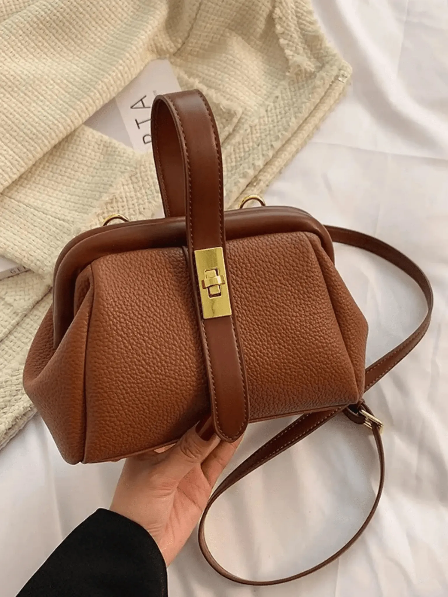 Emma | Classic Structured Brown Leather Handbag