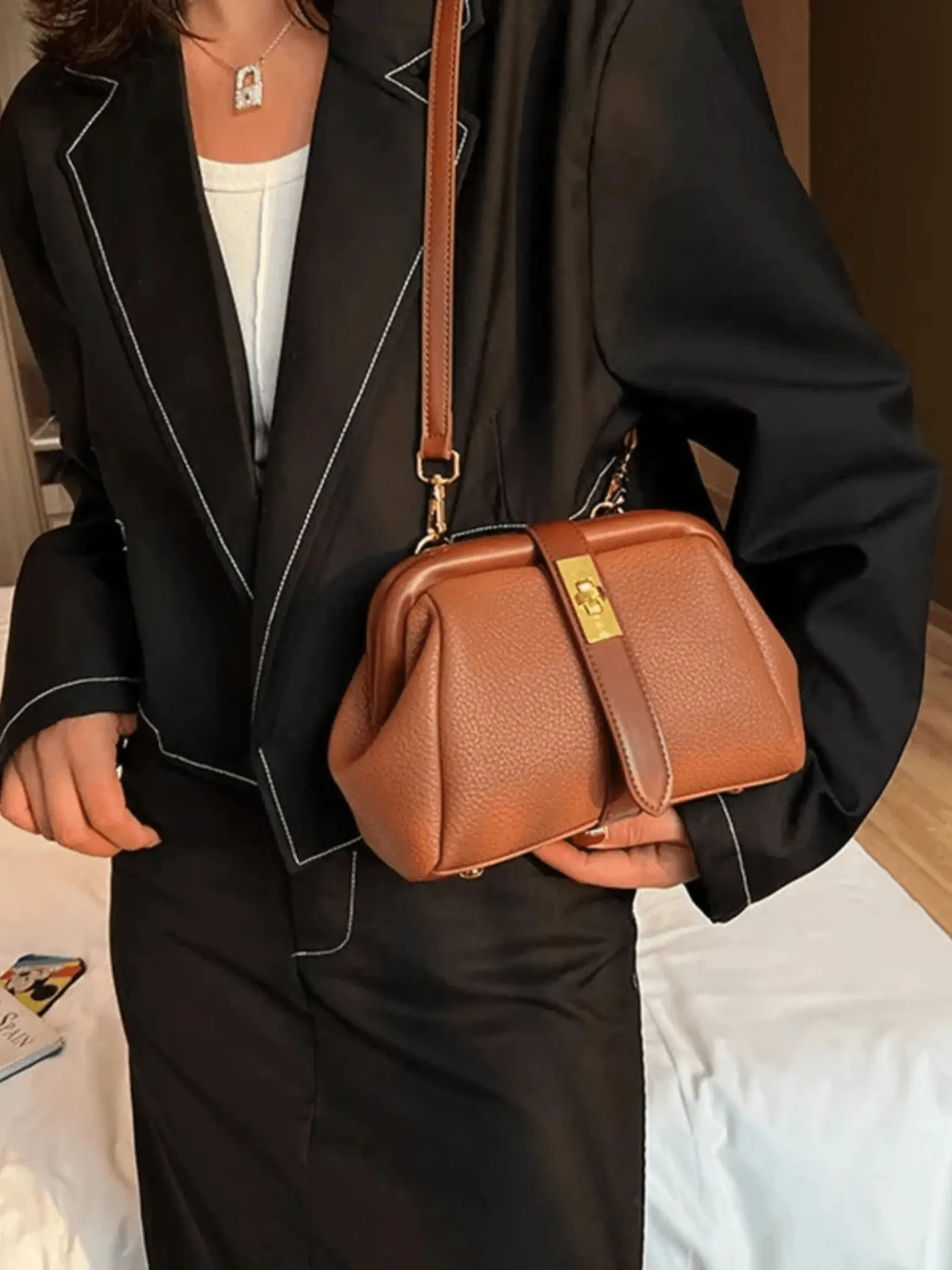 Emma | Classic Structured Brown Leather Handbag