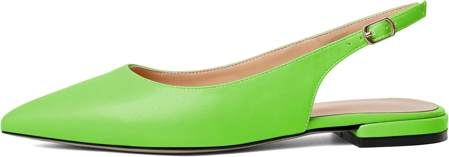 Esvowido Women's Flats Shoes Slingback with Buckle Pointed Toe Ankle Straps Low Heels Elegant Comfort Sexy Fashion Sandals