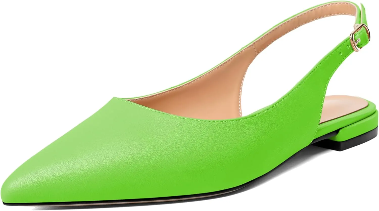Esvowido Women's Flats Shoes Slingback with Buckle Pointed Toe Ankle Straps Low Heels Elegant Comfort Sexy Fashion Sandals
