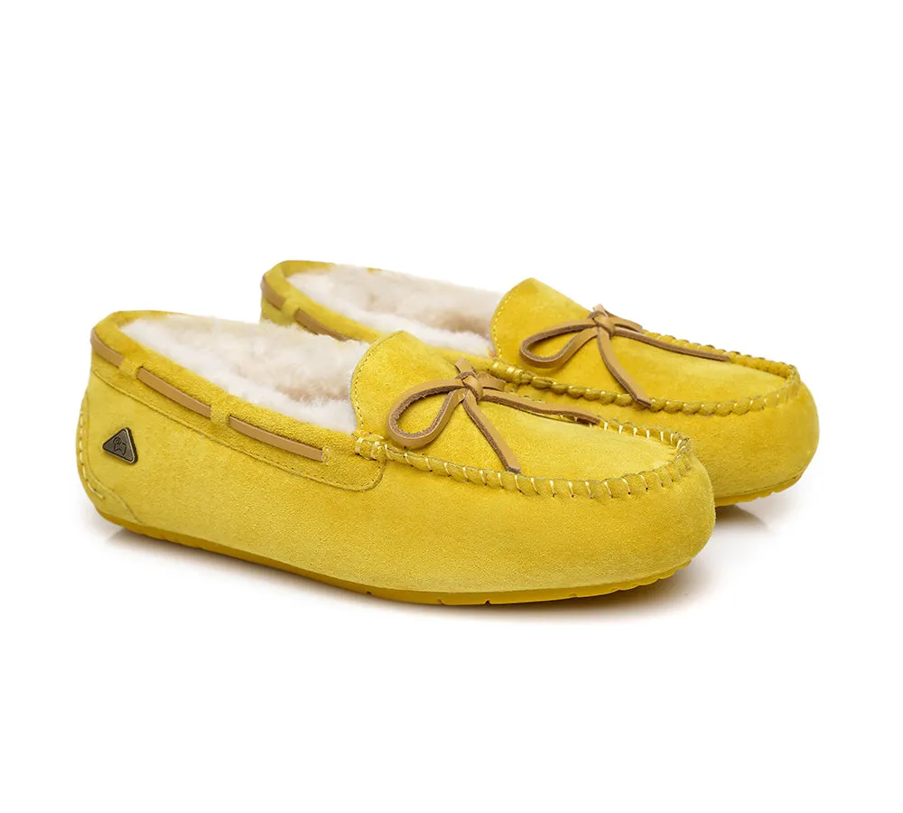 EVERAU® UGG Slippers Women Sheepskin Wool Bow Casual Miracle Moccasins