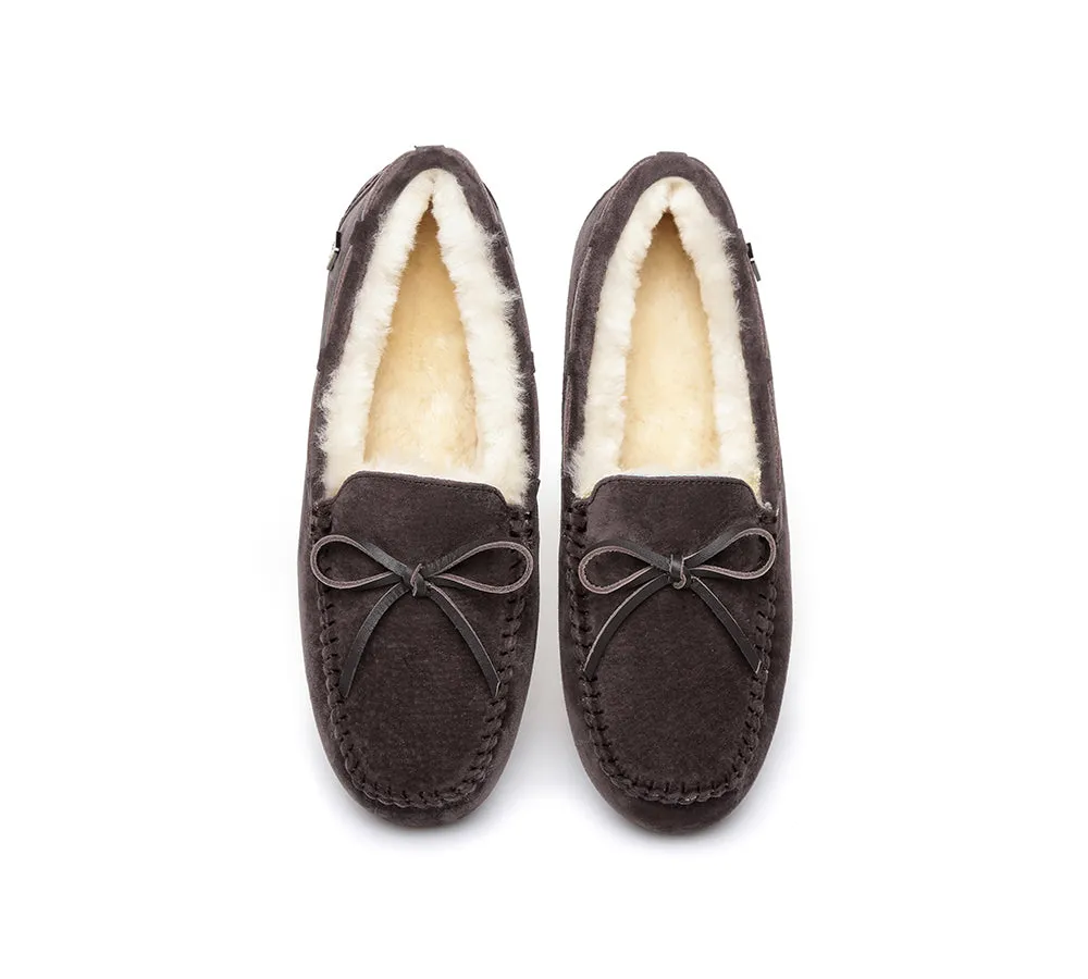 EVERAU® UGG Slippers Women Sheepskin Wool Bow Casual Miracle Moccasins