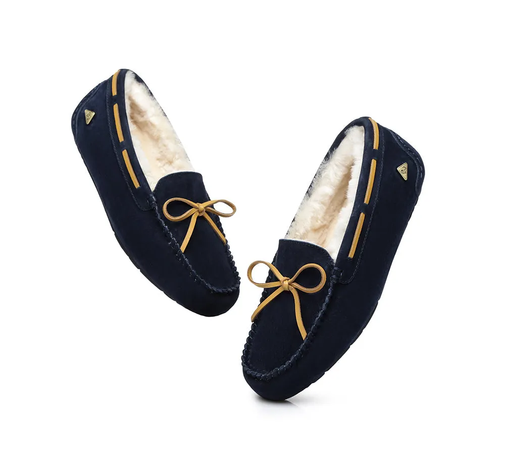 EVERAU® UGG Slippers Women Sheepskin Wool Bow Casual Miracle Moccasins