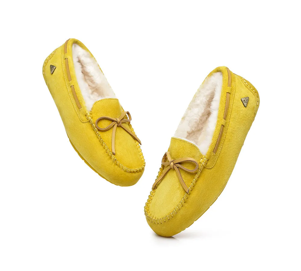 EVERAU® UGG Slippers Women Sheepskin Wool Bow Casual Miracle Moccasins