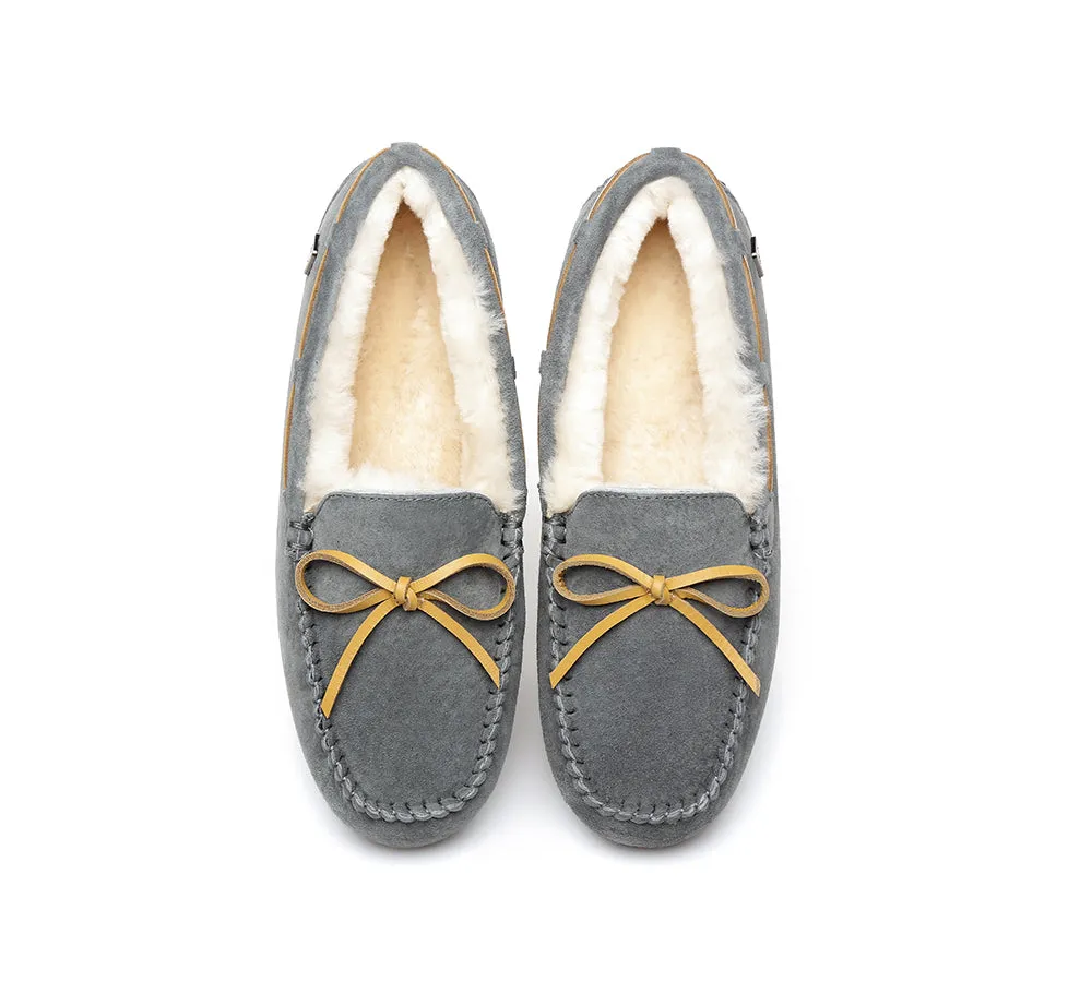 EVERAU® UGG Slippers Women Sheepskin Wool Bow Casual Miracle Moccasins