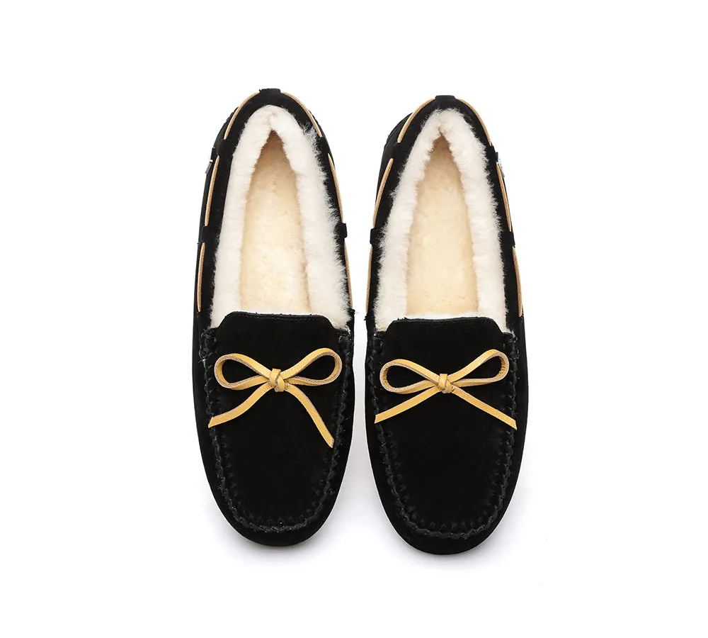 EVERAU® UGG Slippers Women Sheepskin Wool Bow Casual Miracle Moccasins
