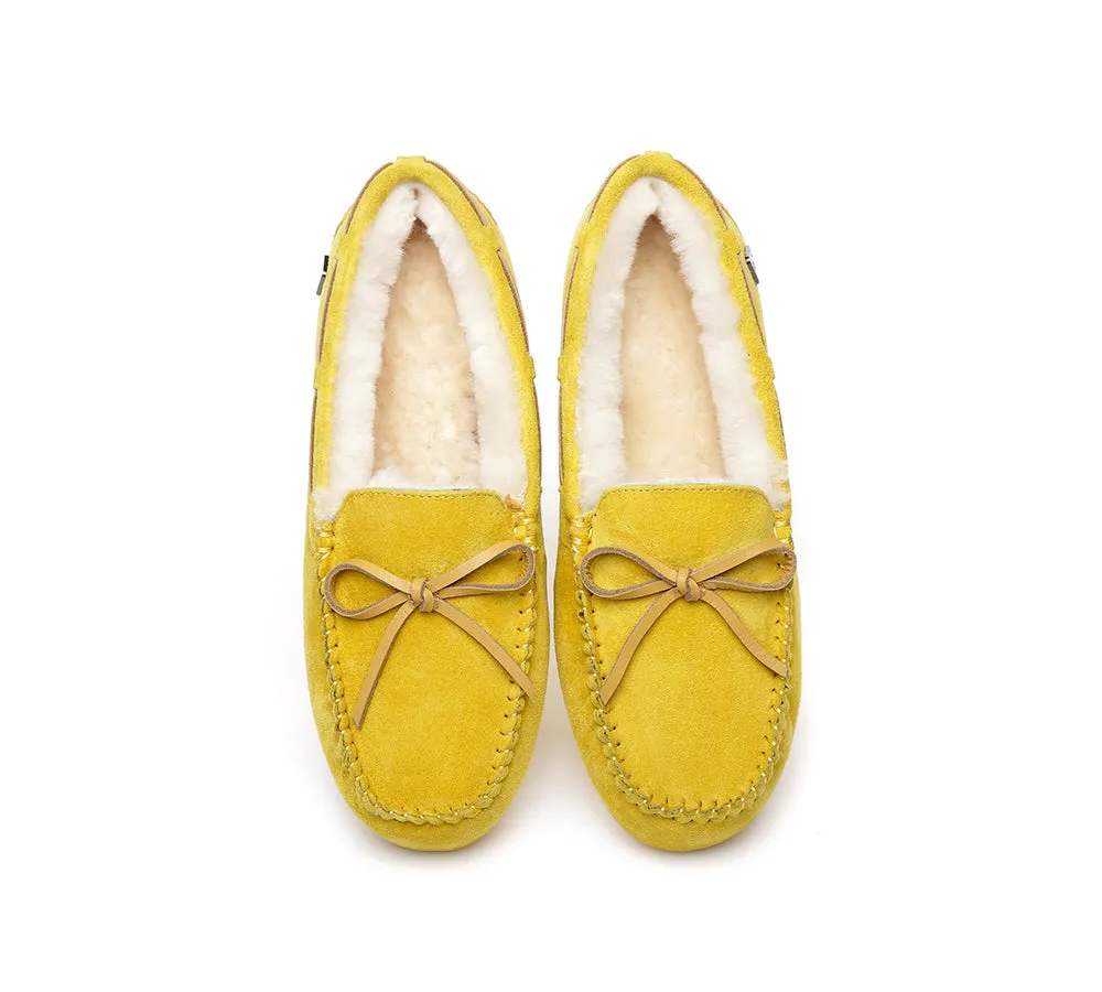 EVERAU® UGG Slippers Women Sheepskin Wool Bow Casual Miracle Moccasins