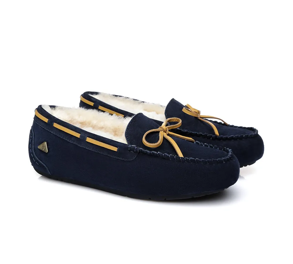 EVERAU® UGG Slippers Women Sheepskin Wool Bow Casual Miracle Moccasins
